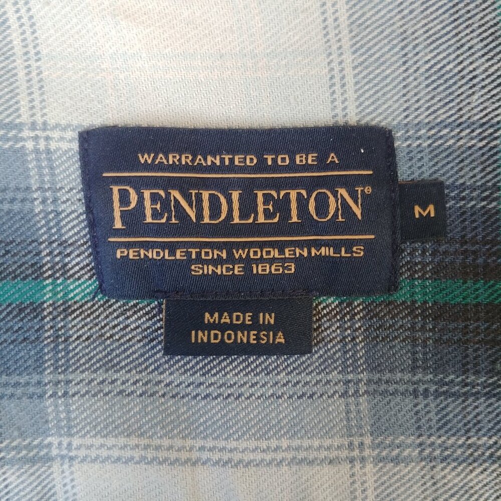 Pendleton Men Medium button down shirt 100% thick sturdy cotton blue plaid - Picture 12 of 14